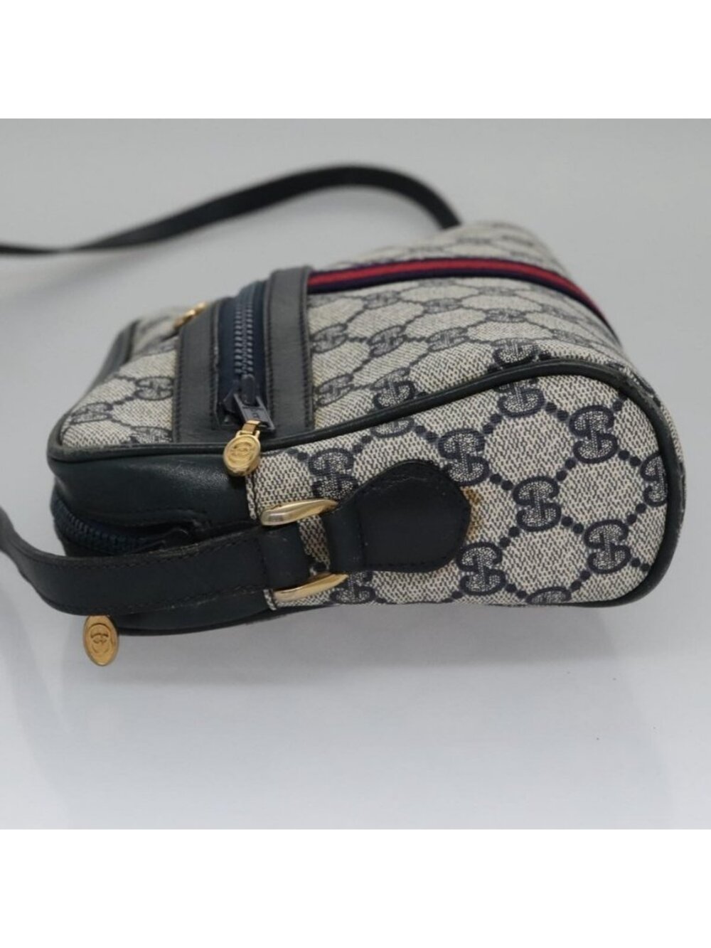 Authentic GUCCI GG Supreme Sherry Line Shoulder Bag PVC Leather Navy Red - Picture 11 of 16